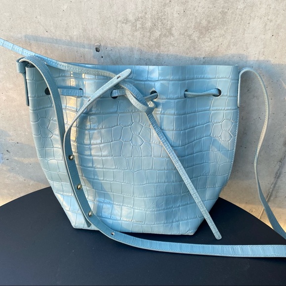 Mansur Gavriel Blue Croc Mini Bucket Bag - Picture 5 of 14